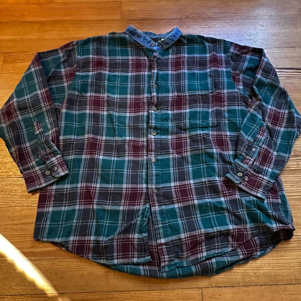 Route 66 grunge red green plaid button up long sleeve shirt‎ SIZE XL